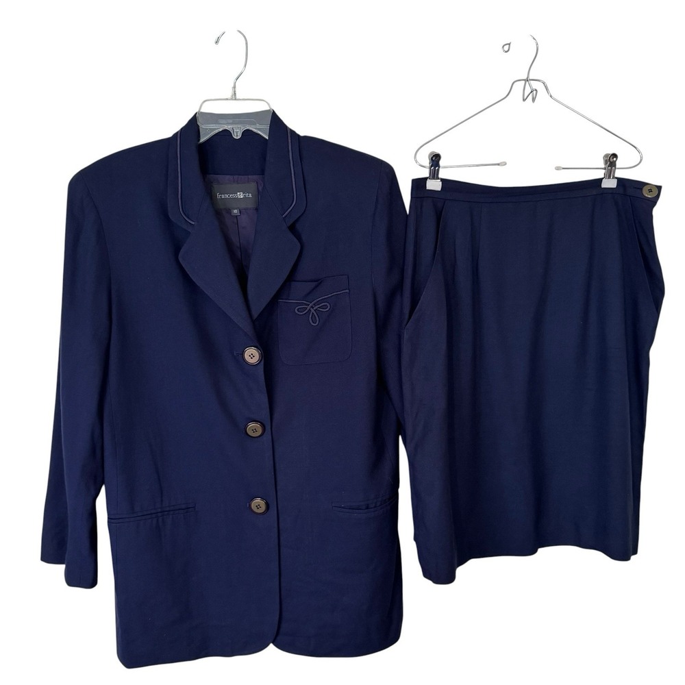Francessa Rita 2 Pc Skirt Suit Woman Blue Jacket 10, Skirt 12, Church Set‎